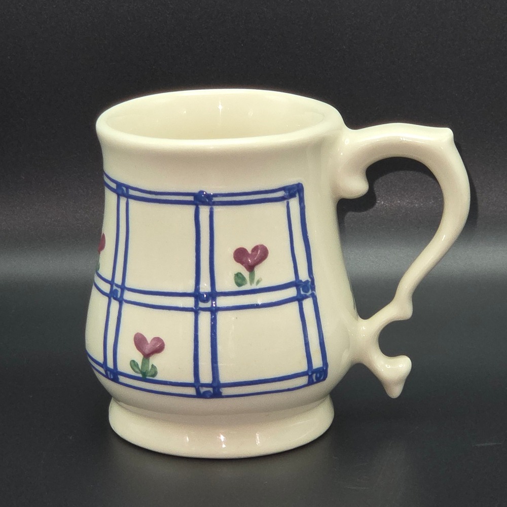Vintage Hartstone Blue Trellis Mug 10oz Plaid Floral Stoneware Coffee Cup USA